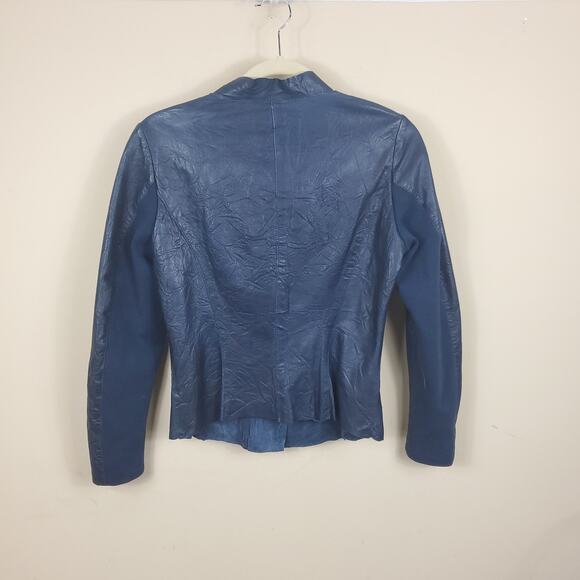 Cigno Nero Blue Leather Moto Jacket Size 36 - Picture 3 of 12